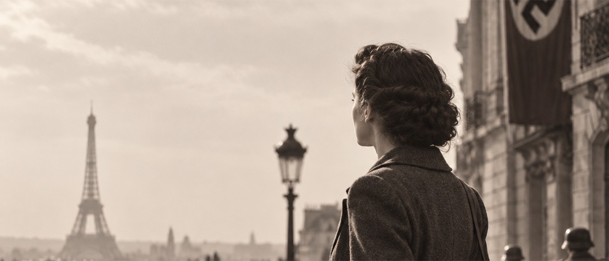 Illustration de la nouvelle Aucun dieu ne m’en voudra : une jeune femme de dos dans Paris occupé, en 1944